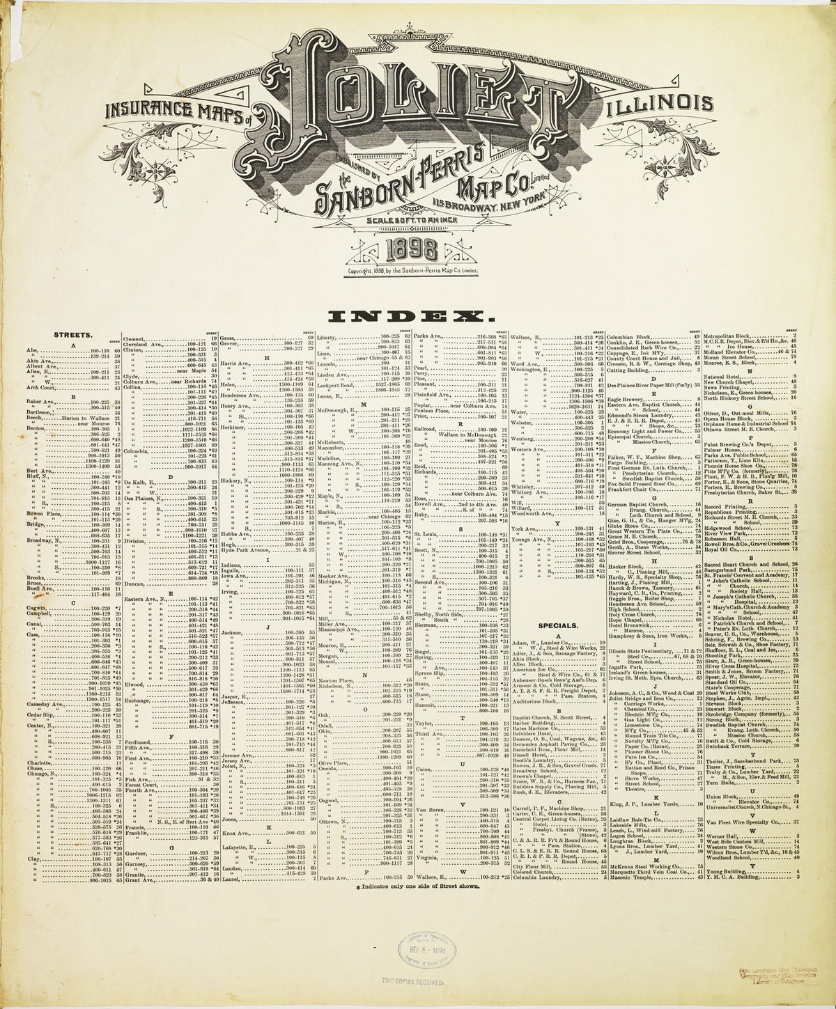 1898 Fire Insurance Maps and Atlas of Joliet, Illinois