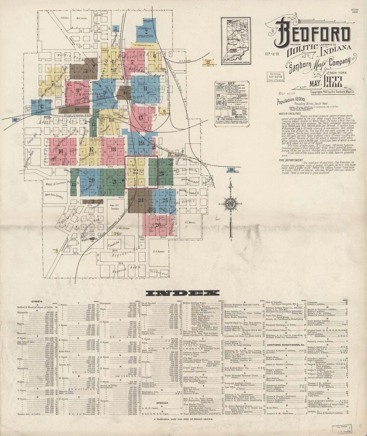 1922 Fire Insurance Maps and Atlas of Bedford and Oolitic, Indiana