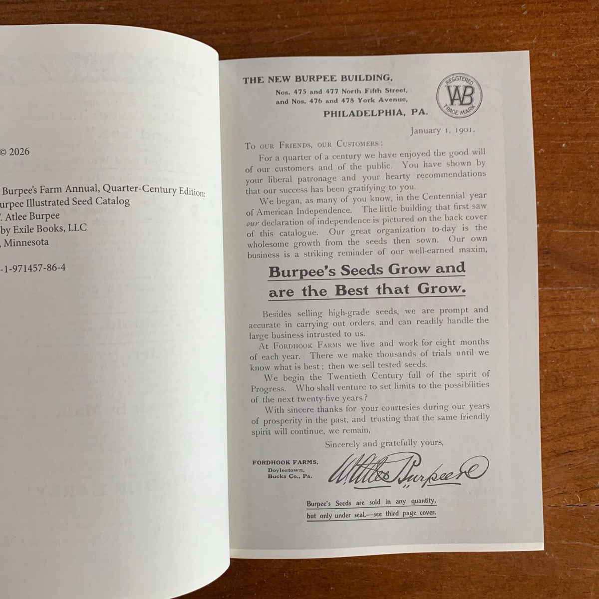1901 Burpee's Farm Annual, Quarter-Century Edition