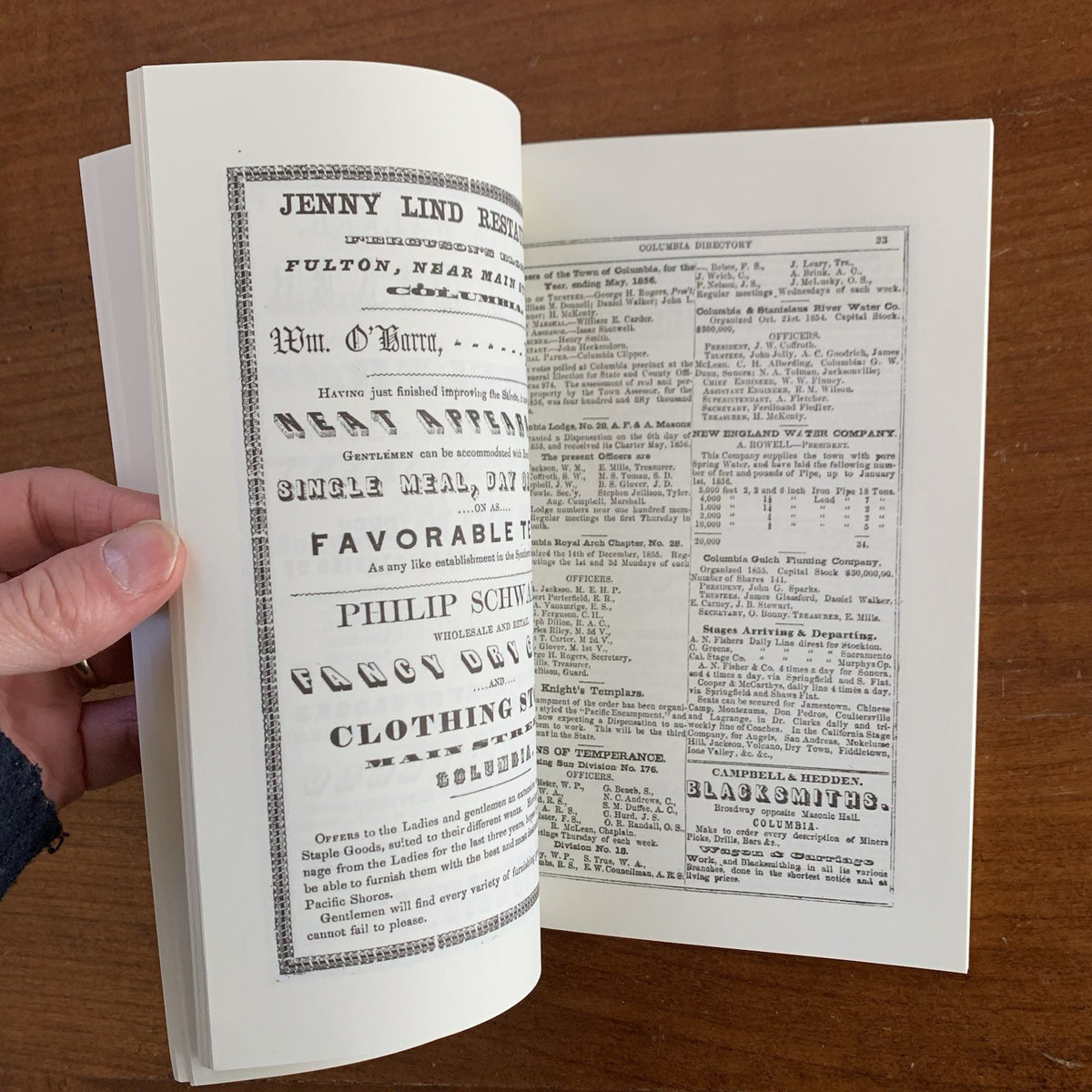 1856 Miners & Business Men’s Directory for Tuolumne California