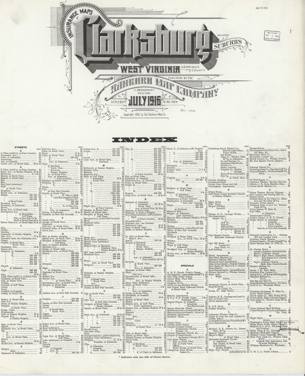 1916 Fire Insurance Maps and Atlas of Clarksburg, West Virginia