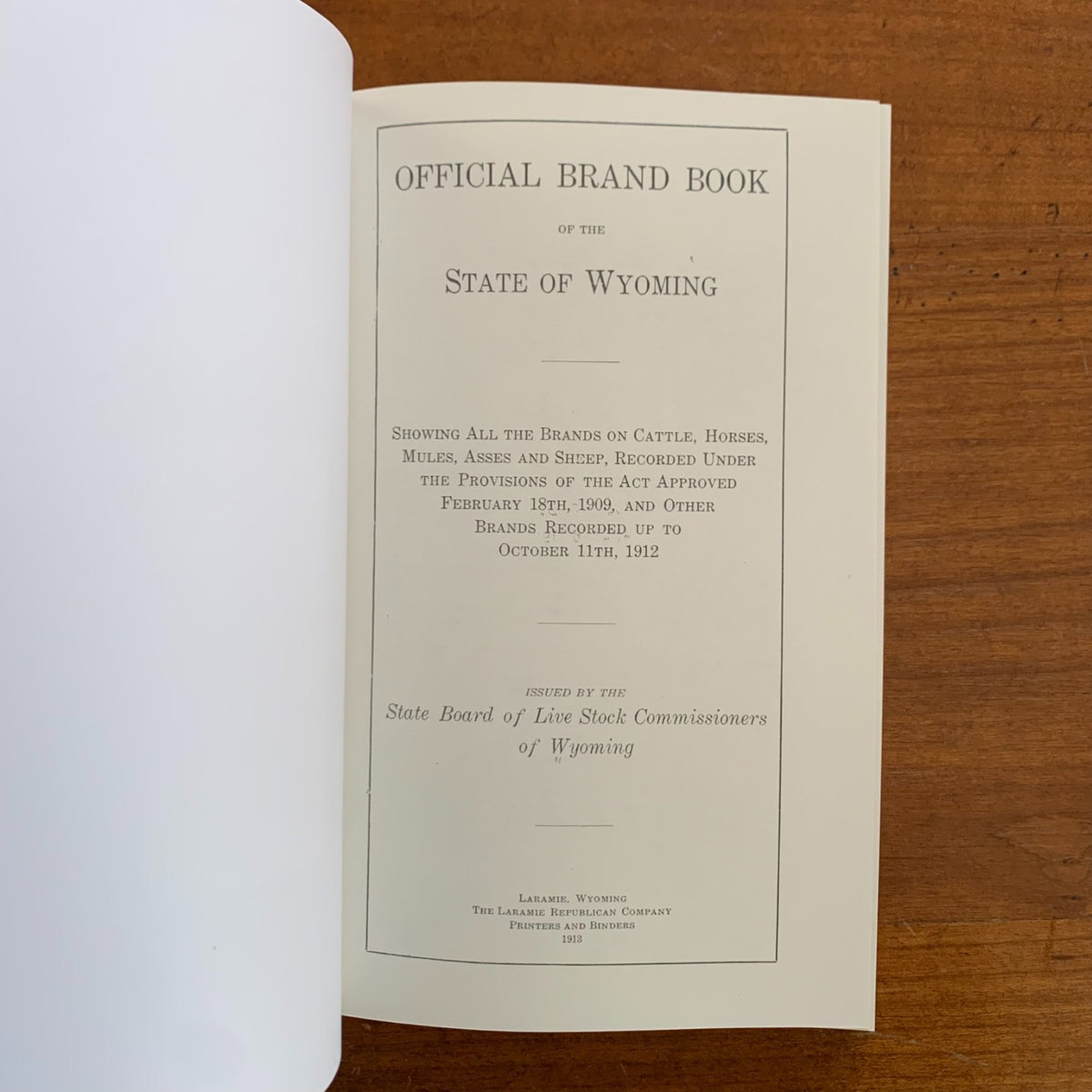 1912 Official Brand Book of the State of Wyoming