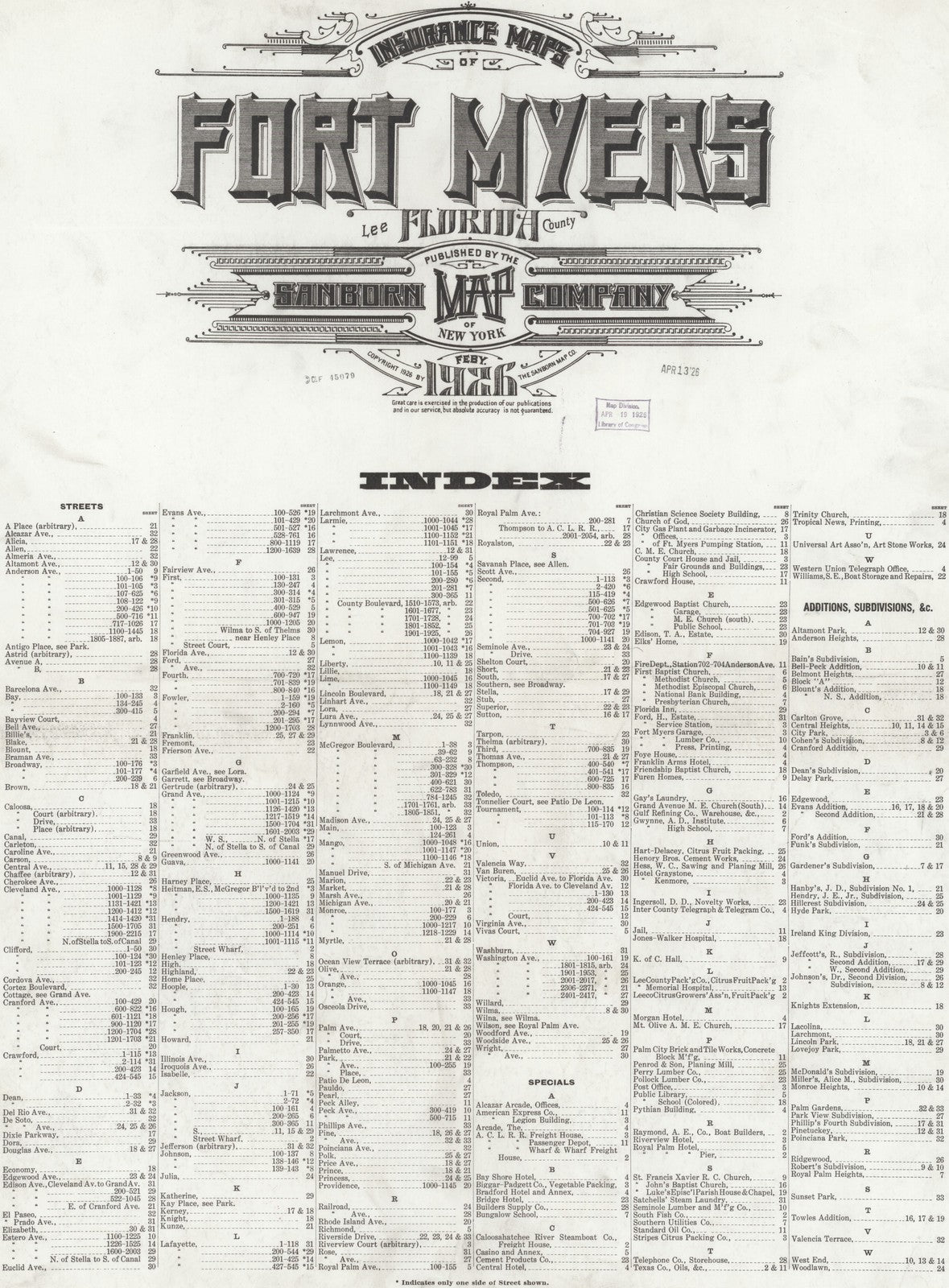 1926 Fire Insurance Maps and Atlas of Fort Myers, Florida