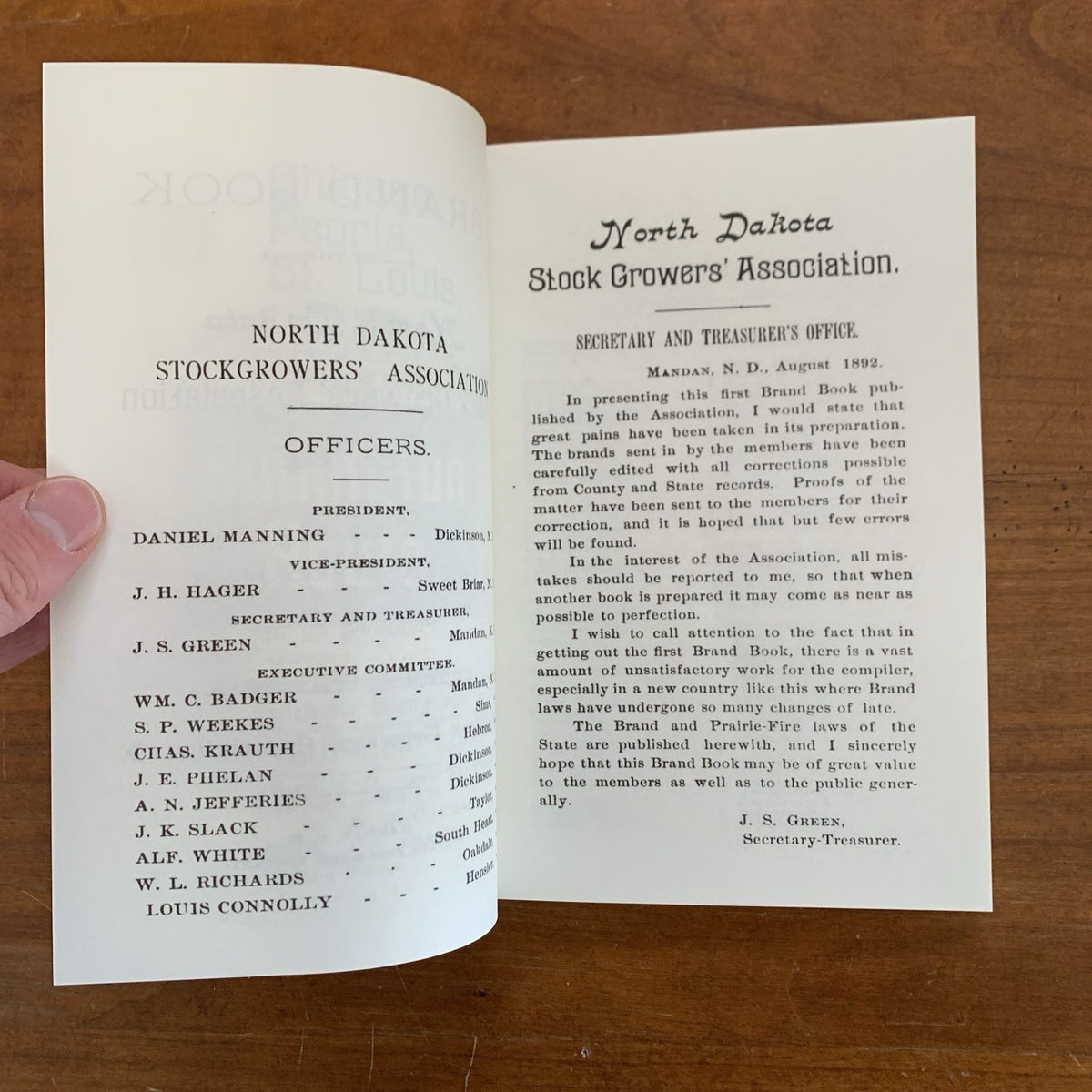 1892 Brand Book of the North Dakota Stockgrowers’ Association