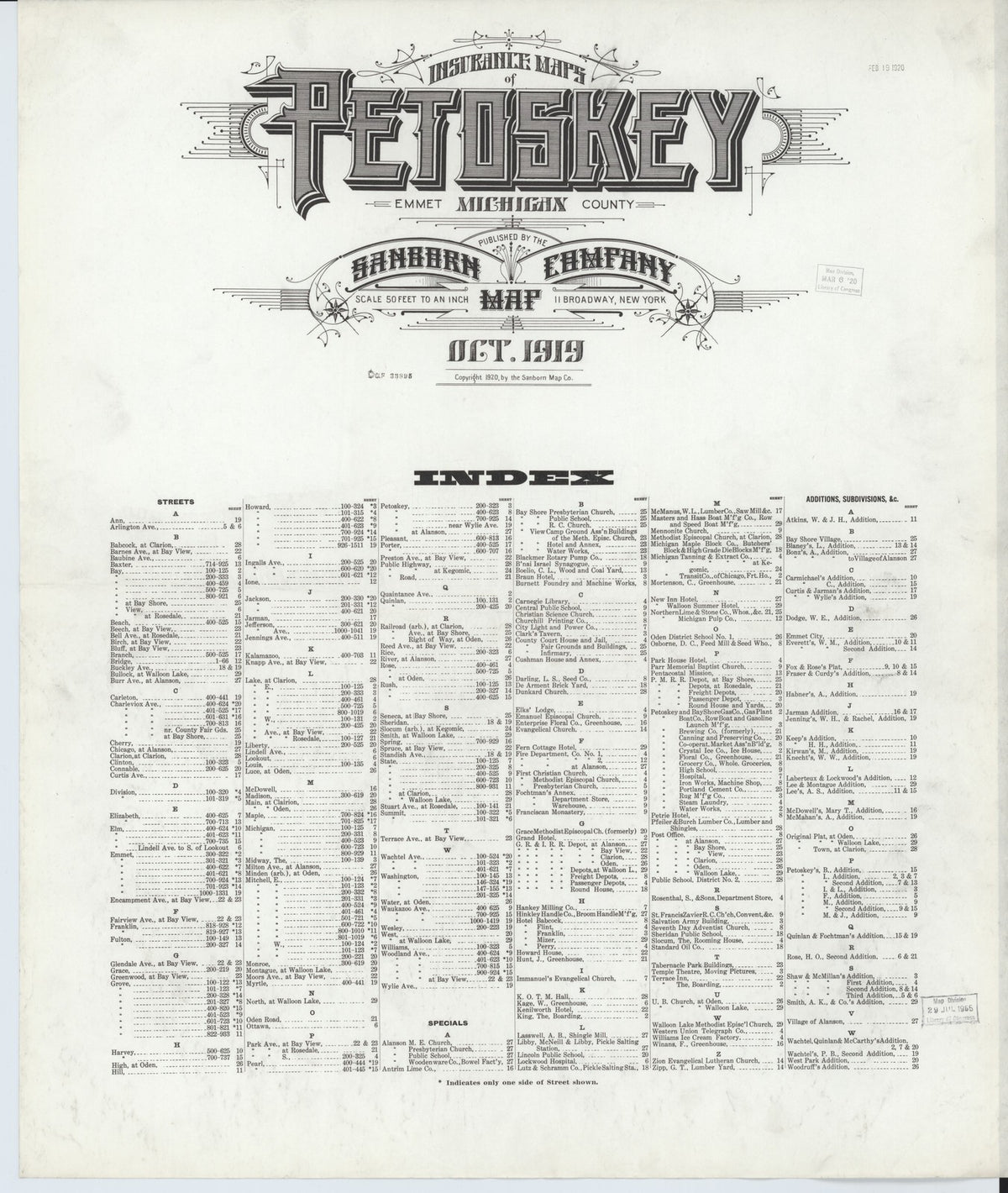 1919 Fire Insurance Maps and Atlas of Petoskey, Michigan