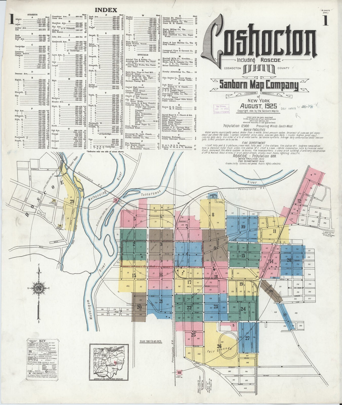 1925 Fire Insurance Maps and Atlas of Coshocton and Roscoe, Ohio