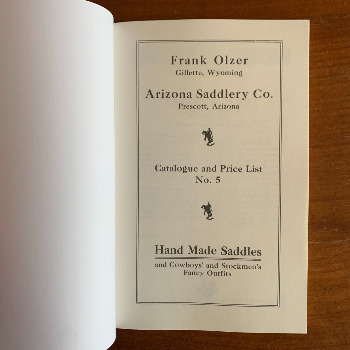 Frank Olzer & Arizona Saddlery Co. Catalogue and Price List No. 5