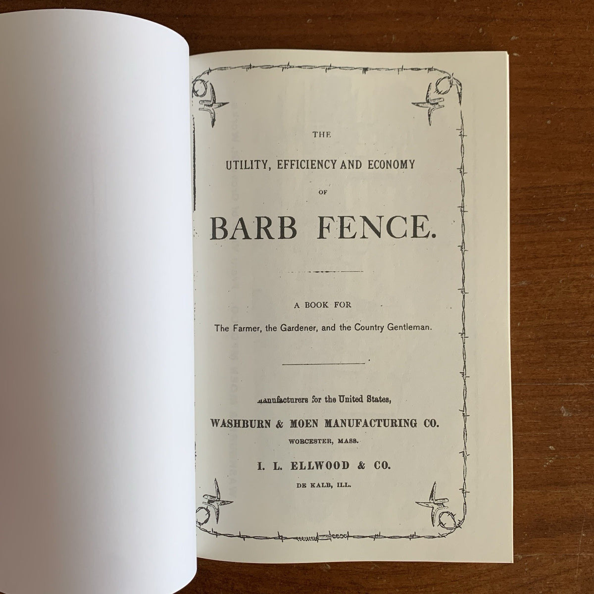 1876 Barb Fence Glidden Barbed Wire Catalog: Washburn & Moen