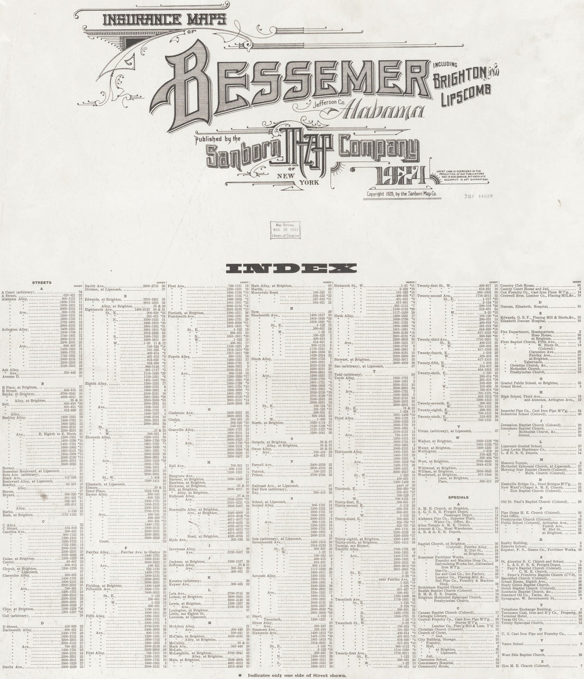 1924 Fire Insurance Maps and Atlas of Bessemer, Alabama