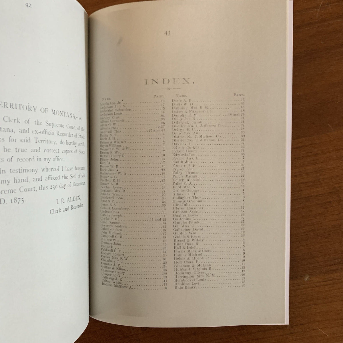 1876 A Record of the Stock Brands and Marks of Montana Territory Book