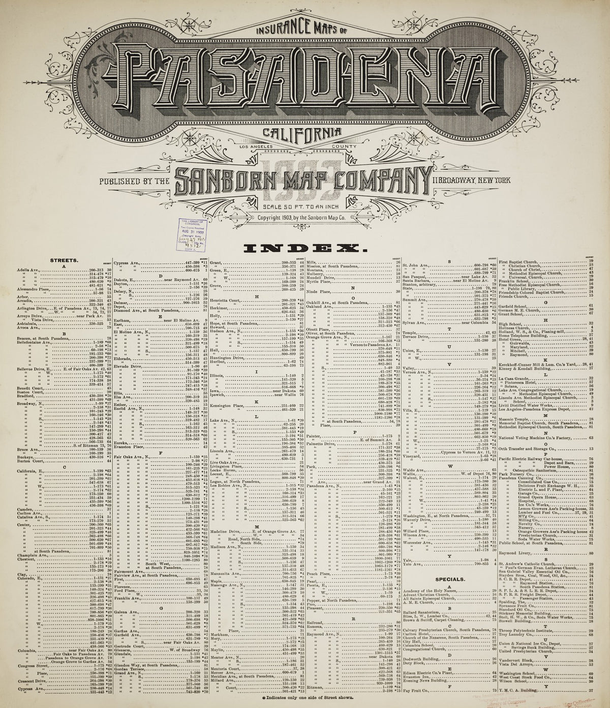 1903 Fire Insurance Maps and Atlas of Pasadena, California