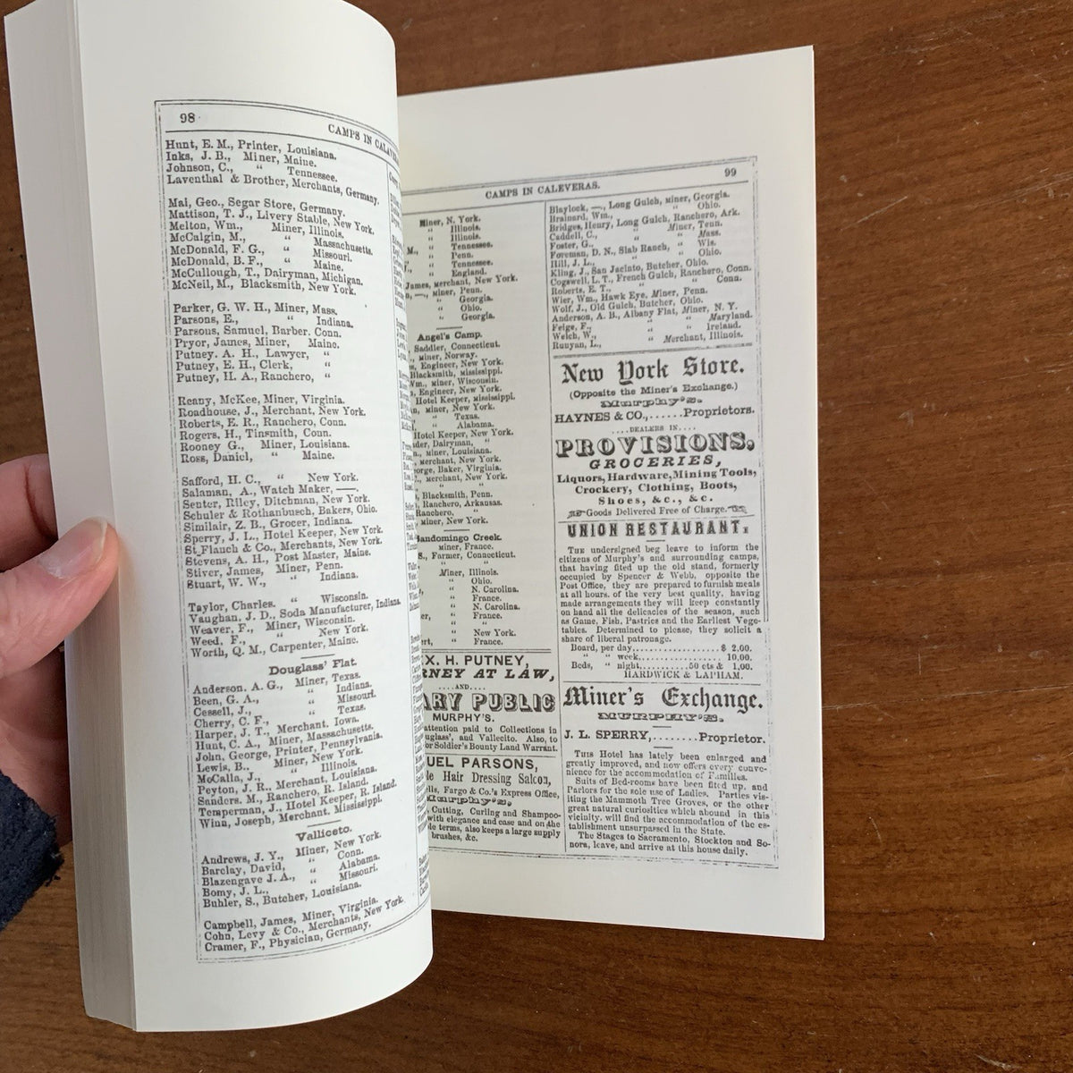 1856 Miners & Business Men’s Directory for Tuolumne California