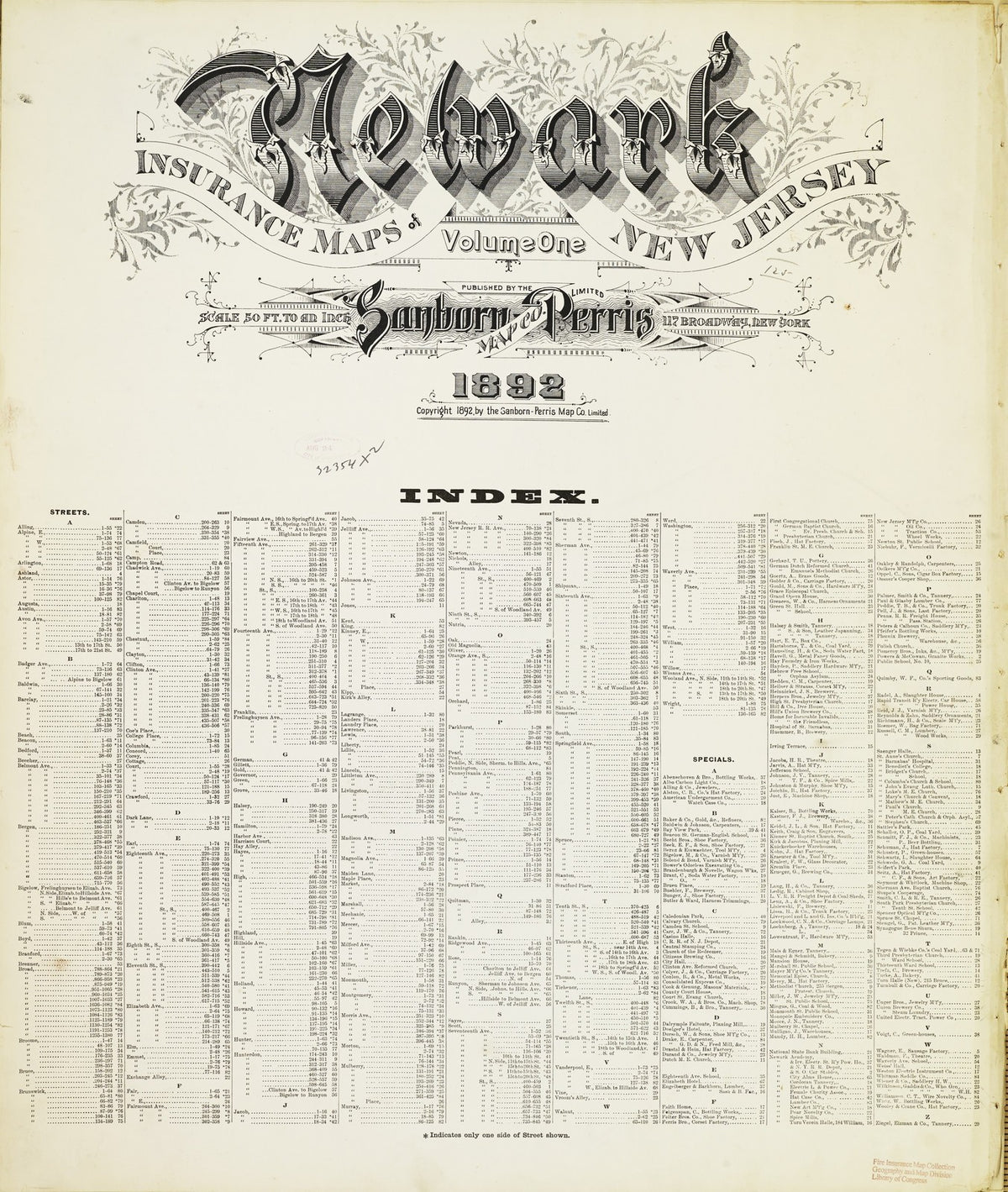 1892 Fire Insurance Maps and Atlas of Newark, New Jersey, Volume 1